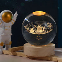 3d Galaxy Solar System Crystal Ball Night Light With Wooden Base For Boys And Girls