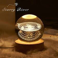 3d Galaxy Solar System Crystal Ball Night Light With Wooden Base For Boys And Girls