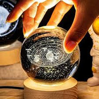 3d Galaxy Solar System Crystal Ball Night Light With Wooden Base For Boys And Girls